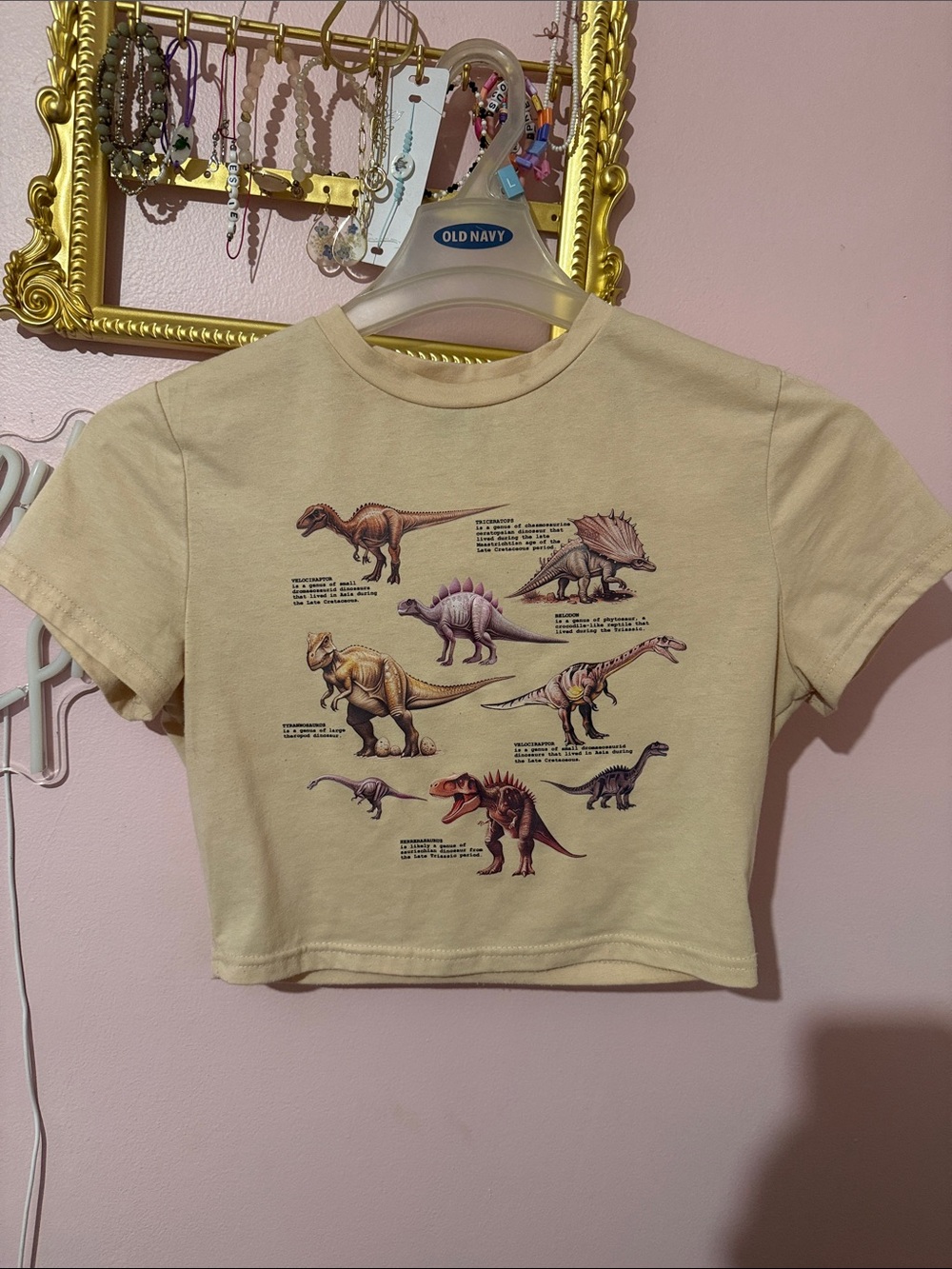 SHEIN size M Dinosaur Graphic Crop Tee - Cream